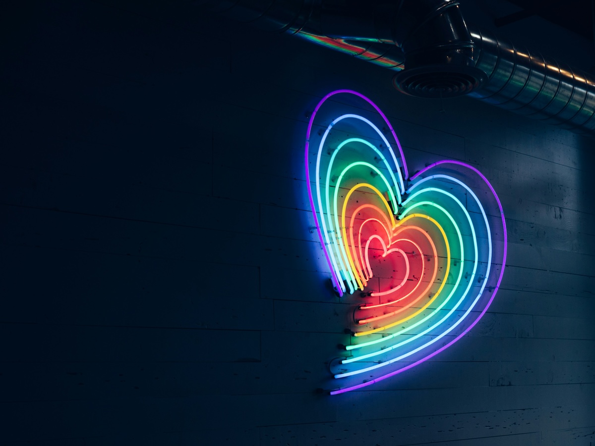 rainbow heart neon lights pride month